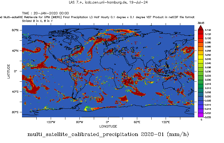 IMERG multi satelite calibrated precipitation, JAN 2019.